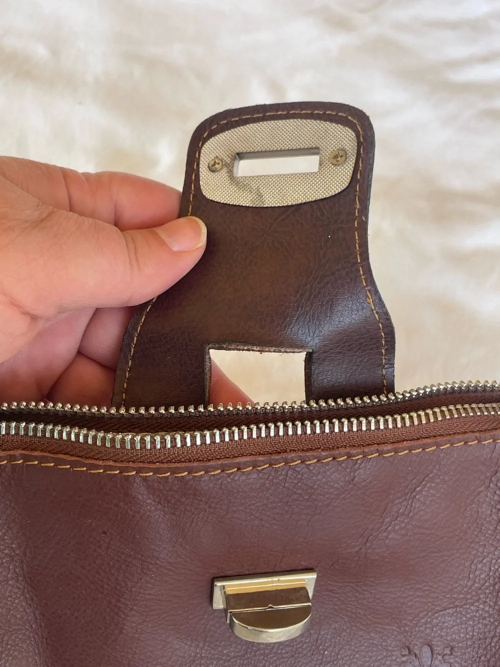 Vintage Genuine Italian Leather Brown Wristlet Clutch Scalloped Edge 🇮🇹